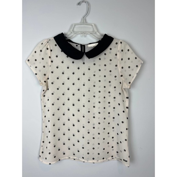 Black and Ivory Polka Dot Short Sleeve Blouse Sz Small - Picture 3 of 8